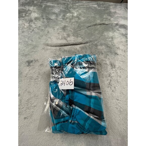 JNCO Crown Brand Mens Large Turquoise Plaid Button-Up Shirt Grunge Y2K Rapper - Picture 10 of 10